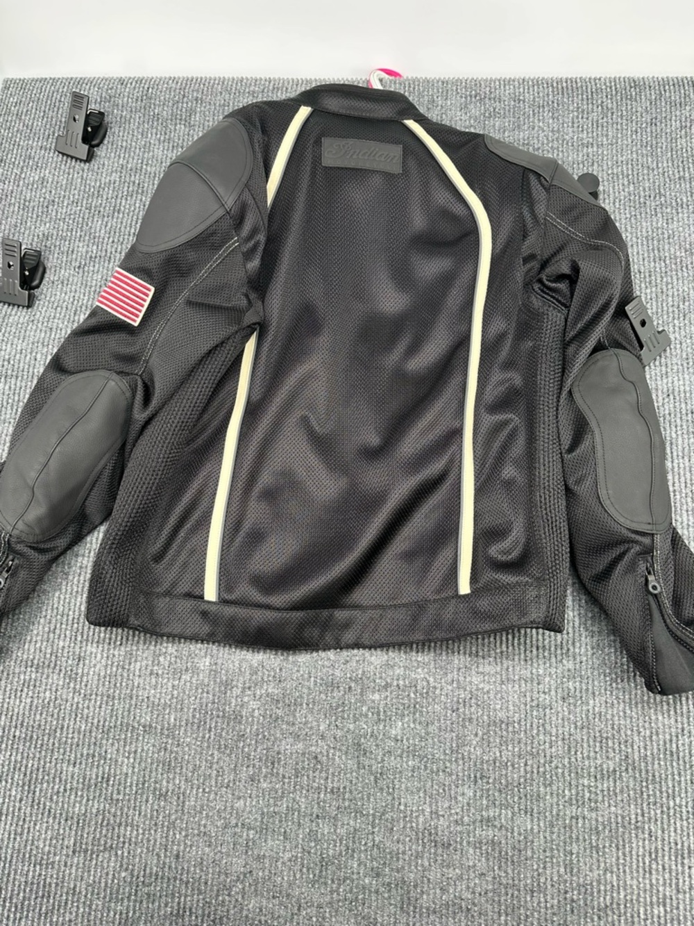 Indian Motorcycle Black Mesh Jacket with Cream Piping - Lightweight Riding Shell - Picture 3 of 9